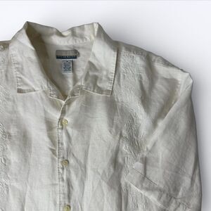 Breakwater Linen Camp‎ Shirt Mens XL White Floral Embroidered Vacation Resort